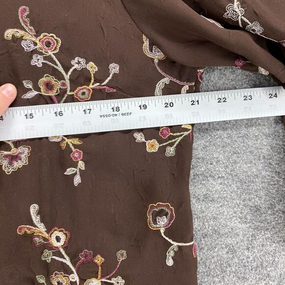 Joanna Shirt Women M Medium Brown Floral Button Up Embroidered Collared Casual - Picture 5 of 7